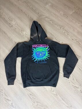 Hanes Black Hoodie with Neon Sun Graphic